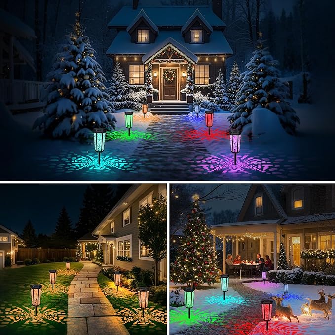 4 Pack Solar Pathway Landscape Lights - RGB Color Changing &amp Warm White Outdoor Waterproof Solar Yard Lights 2 Lighting Modes for Garden Patio Walkway Driveway &amp Sideway