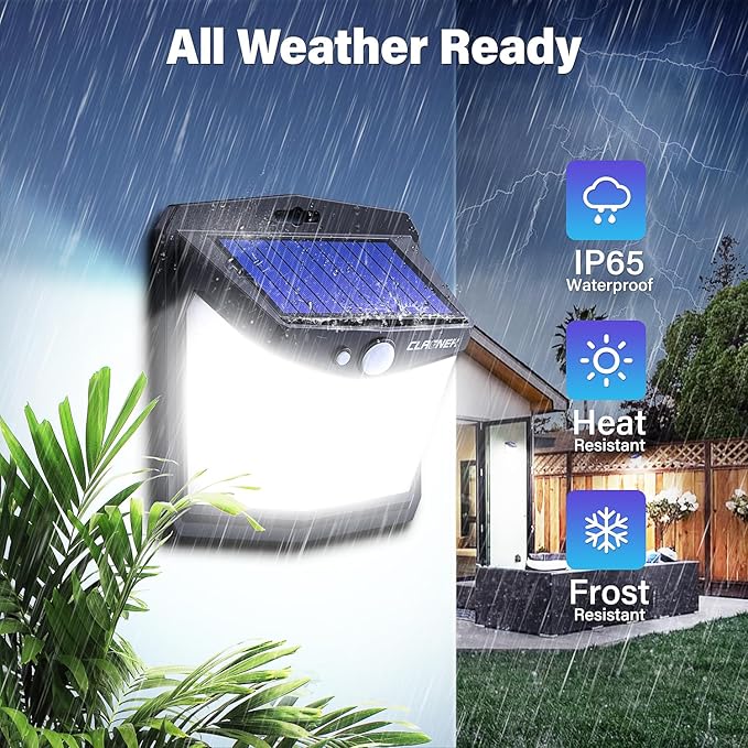 CLAONER Solar Lights Outdoor [128 LED/8 Packs] Solar Motion Lights 3 Working Modes Wall Lights with 270°Wide Angle Wireless IP65 Waterproof Motion Sensor Outdoor Deck Light Cold White