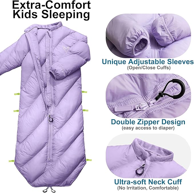 Walkable Toddler Sleeping Bags for Kids Boys Girls (2T-4T) - Puffy Camping Sleeping Sack for Indoor Outdoor Travel Sleepover Slumber Party (up to 46 in)- Machine Washable Lightweight