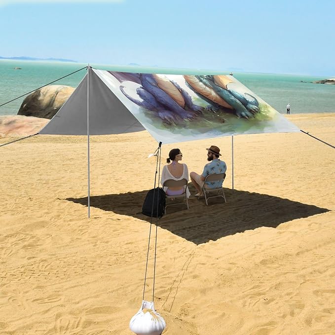 ALAZA Cute Dragons Cartoon Beach Tent Sun Shelter UPF50+ Protection Beach Shade Canopy w/ 4 Sandbags for Outdoor Camping Fishing Backyard Fun Picnic 10x9 ft