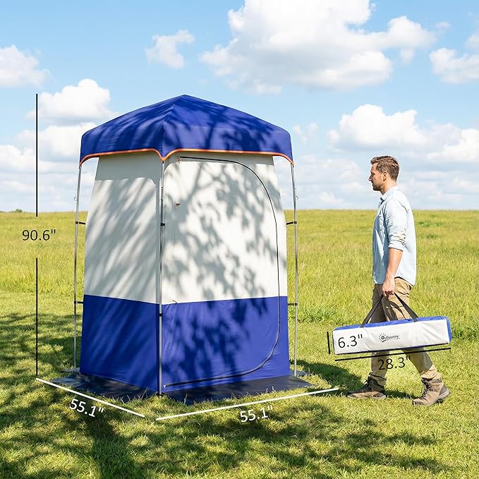 Outsunny Portable Shower Tent Privacy Shelter Camping Dressing Changing Tent Room with Solar Shower Bag Floor and Carrying Bag Blue