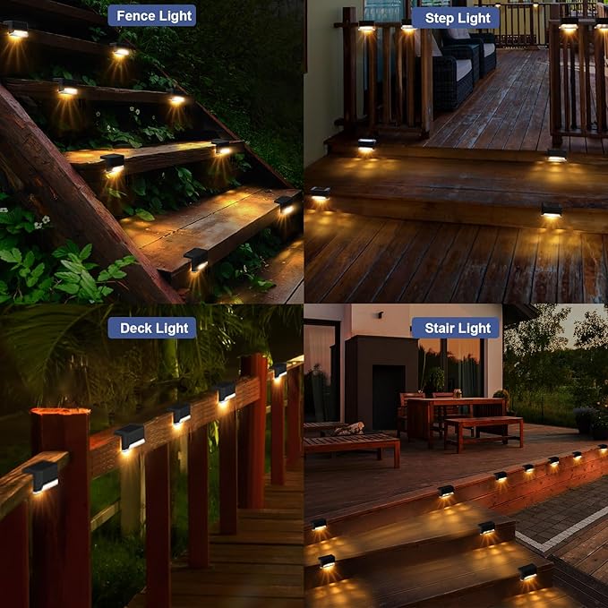 pearlstar 16 Pack Solar Step LightsSolar Deck Railing Lights Outdoor Waterproof Led Fence Lamp for PatioStairsGarden PathwayBalconyStep and Fences(Black)