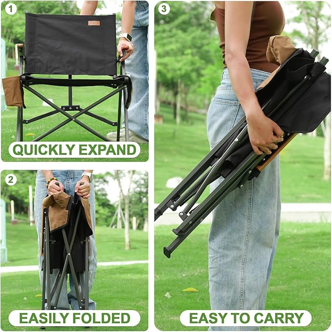 Folding Camping Chair Lightweight Portable Chair Wood Armrest with Side Pockets Cup Holder for Camping Picnic Concert Beach Fishing Outdoor
