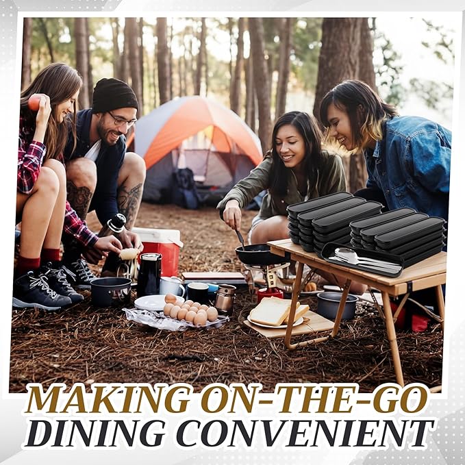 Lothee 20 Pack Travel Utensils with Case Stainless Steel Portable Camping Cutlery Set Bulk Forks Knives Spoons Silverware Set for Work Picnic Travel and Lunchboxes Dishwasher Safe Black