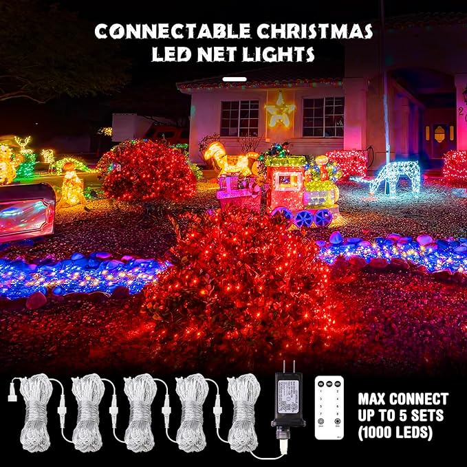 JMEXSUSS 200 LED Red Christmas Net Lights 9.8ft x 6.6ft Connectable Christmas Bush Lights with Remote 8 Modes Plug in Net Light Outdoor Mesh Light Waterproof for Tree Yard Valentines Decoration