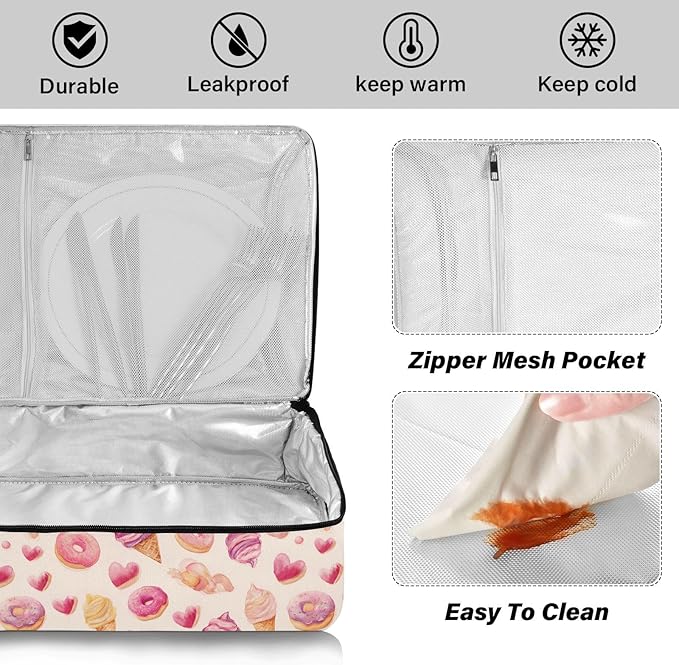 Casserole Carrier Watercolor Pink Pastel WhimsicalInsulated Casserole Carrier for Hot or Cold Food Thermal Lunch Tote for Potluck Parties Picnic Beach Fits 9 x 13 Inches Baking Dish