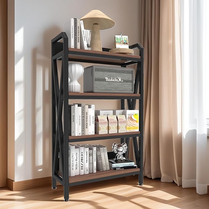 4-Tier Bakers Rack 56 Kitchen Storage Shelf Metal &amp Wood Open Shelving Unit for Pantry Garage Bathroom Living Room - Adjustable Freestanding Organizer Black Brown