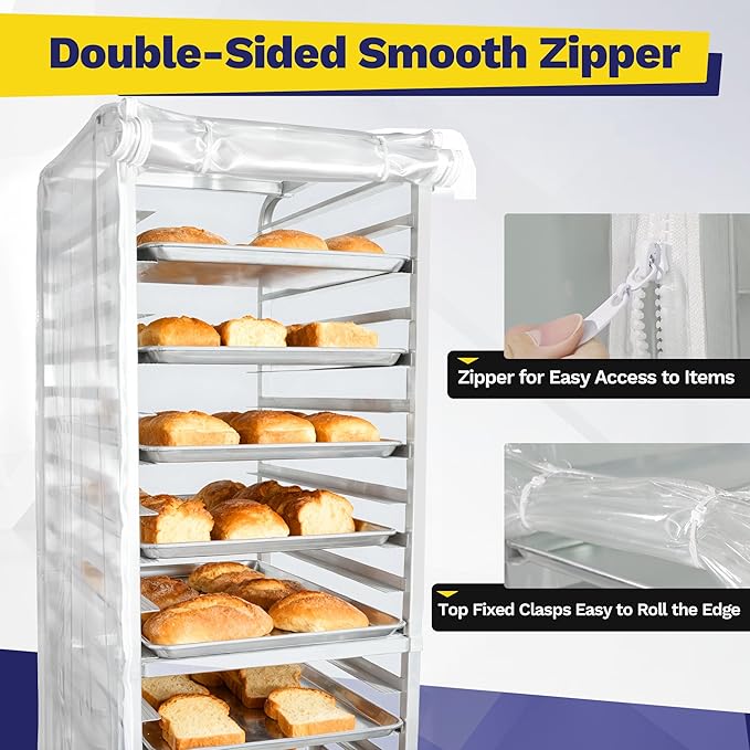 10-Tier Half Sheet Pan Rack with Cover Bun Pan Rack Cover Aluminum Bakery Racks Home Commercial Kitchen Bakery Cooling Rack Speed Rack with 4 Wheels