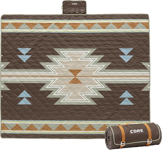 CORE Outdoor Weighted Blanket | Packable Waterproof Picnic Blanket Beach Mat Tent Camping Rug &amp Stadium Blanket | Large Portable 94 x 78 Quilt Design with Built-in Straps and Carry Handle