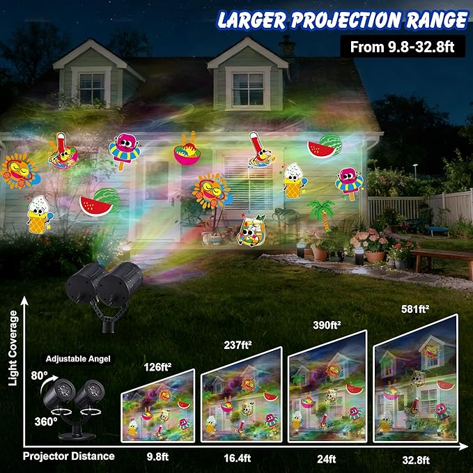 Toodour LED Projector Lights Outdoor Double Head Dynamic Pool Lights Projector with Timer Waterproof Indoor Outdoor Decorations Light for Beach Pool Garden Yard Home Window Wall Decor