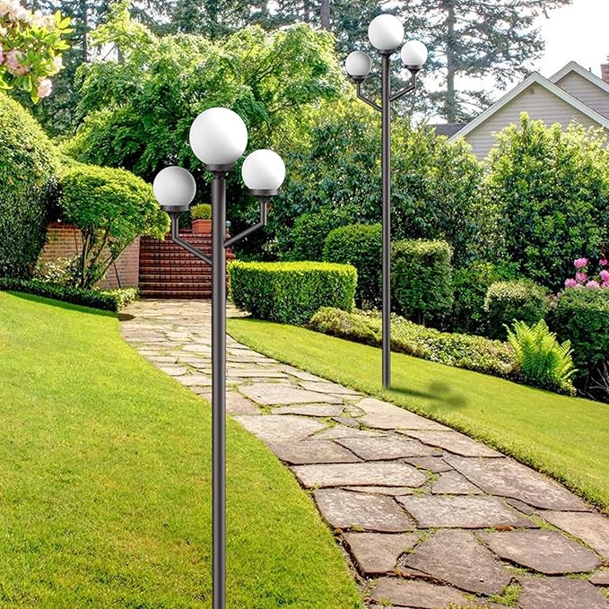 Lightdot 79 Modern Stable Outdoor Post Lights with Triple Head (3000K LED Bulb Included) IP65 Waterproof Pole Lamp for Outside Heavy-Duty Aluminum Lamp Posts Lighting for Driveway/Garden/Yard-Brown
