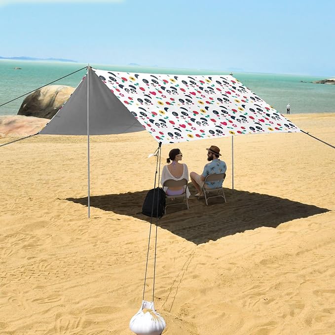 ALAZA Panda Cherry Beach Tent Sun Shelter UPF50+ Protection Beach Shade Canopy w/ 4 Sandbags for Outdoor Camping Fishing Backyard Fun Picnic 10x9 ft