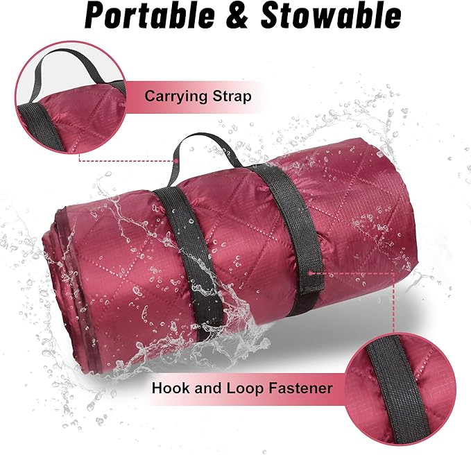 Waterproof Outdoor Blanket 82”X 55” Packable Stadium Blankets for Camping with Sherpa Fleece Lining Large Windproof Emergency Throw Mat for Garss Picnic Hiking Road Trip Machine Washable Wine