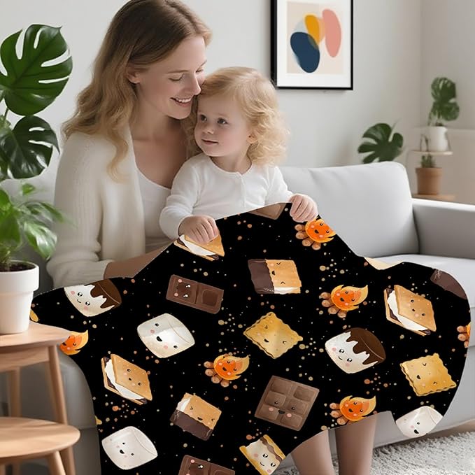 Cute S'Mores Blanket | Ultra Soft Marshmallow Cookie Throw Blanket Gifts for Boys Girls | Roasted Marshmallows Blanket Decor for Couch/Sofa/Travel/Camping All Seasons -50x60-Teens/Travel Size