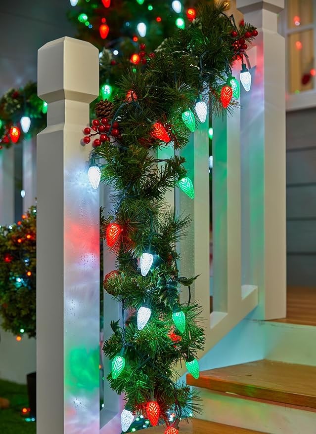 C9 LED Christmas Lights Outdoor 81 Feet 100 LED String Lights with Timer &amp 8 Light Mode Waterproof Connectable Christmas Tree Lights for Outside Indoor Roofline Patio Decor Red Green &amp Pur