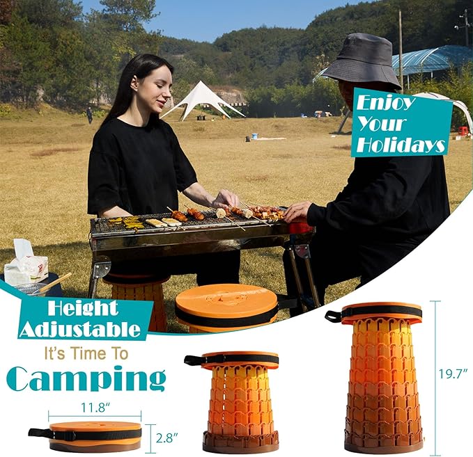 Upgraded Collapsible Stool with Cushion 1000 lbs Capacity &amp 19.7-in High Wider &amp Taller Heavy Duty Portable Telescoping Foldable Seat for Adults Camping Travel Music Festivals Outdoors