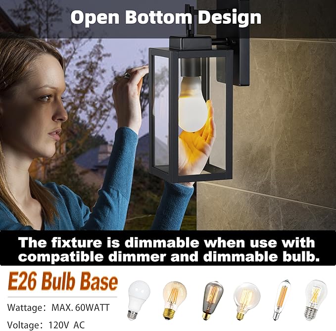 12” Black Wall Sconce Lights-12 Inch Outdoor Wall LightExterior Sconce Steel and Glass Outdoor Porch Light Black Lantern for Front Porch Garage Balcony