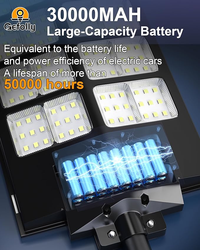 Gefolly SL-3800W Solar Street Light Outdoor Wide Angle Commercial Parking Lot Lights Dusk to Dawn 6500K Flood Security Light IP67 Lamp for Basketball Court Yard Road
