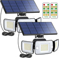 intelamp Solar Flood Lights Outdoor Waterproof 2 Pack 6000mAh 1200LM Solar Powered Dual Motion Sensor LED Lighting Dusk to Dawn Security Floodlight Exterior with Remote 9.8ft Cable for Garden House