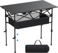 Camping Table Folding Portable Lightweight Roll Up Camp Table Adjustable Height with Carry Bag Indoor Outdoor for Camping Picnic Backyard BBQ Patio Black