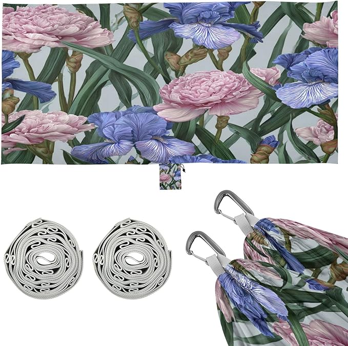 Artistic Carnation Iris Floral Art Camping Hammock Portable Hammocks 500 lb Upgraded Thickened with Tree Straps and Attached Carry BagPerfect for OutdoorIndoorBeachCampingTravel