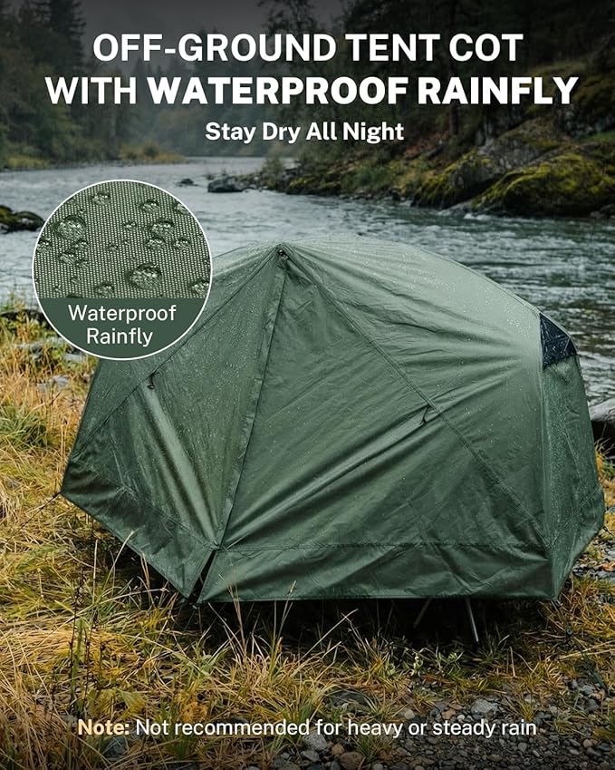 Gonex Camping Tent Cot for Adults 1-Person Off-Ground Folding Portable Easy Set-up Tent Cot Combo for Hiking Backpacking Car &amp Motorcycle Camping(31.5 W X 78.7 L)-Army Green