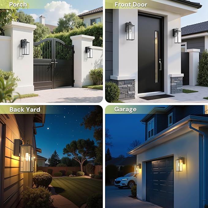 L LOHAS LED Upgraded Dusk to Dawn Outdoor Wall Lights with GFCI Outlet 17 Inch Matte Black Waterproof Anti-Rust Outdoor Light Fixtures with Clear Glass Exterior Light Fixtures for Porch Garage ETL