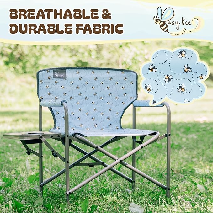 Busy Bee Kids Camping Chair with Foldable Side Table Lightweight Flat Folding Compact and Portable Perfect Kid Beach Chairs Supports 150 Lbs.