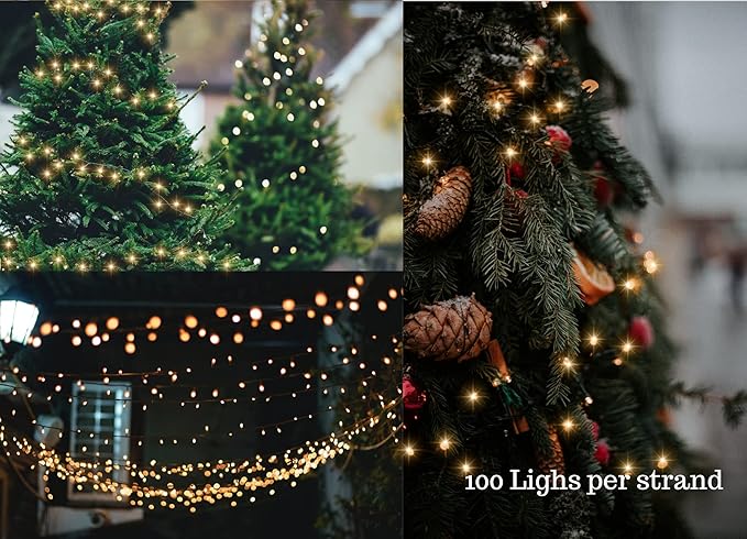Soft Twinkle Magic Lights (100 LED Warm-White Green wire) SENSORY FRIENDLY Plug-in Connectable Waterproof Holiday wedding
