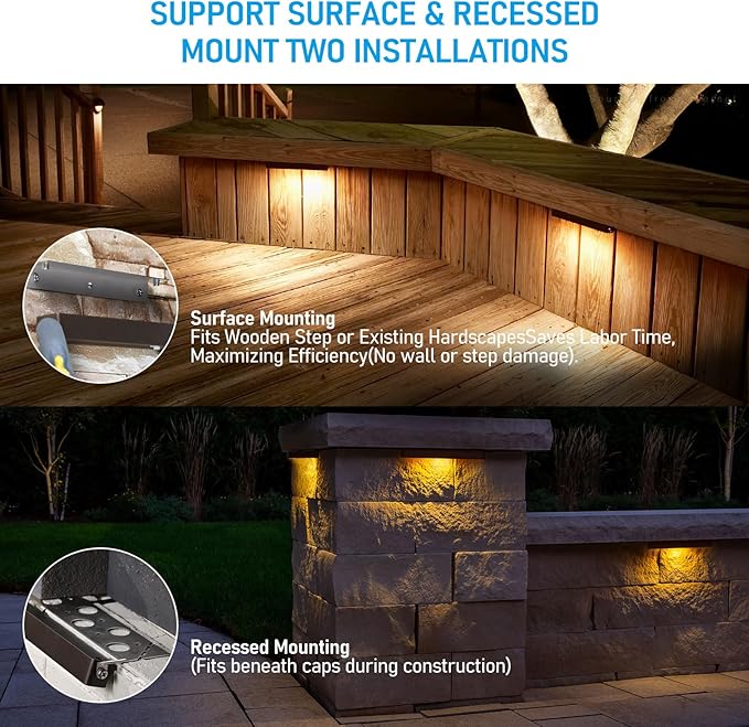 LEONLITE 8-Pack 12 Inch LED Hardscape Lighting Update Retaining Wall Lights LED Landscape Lighting 12-24V AC/DC Paver Light Low Voltage 3W/5W/7W Dimmable Outdoor Step Lights 2700K Soft White ETL