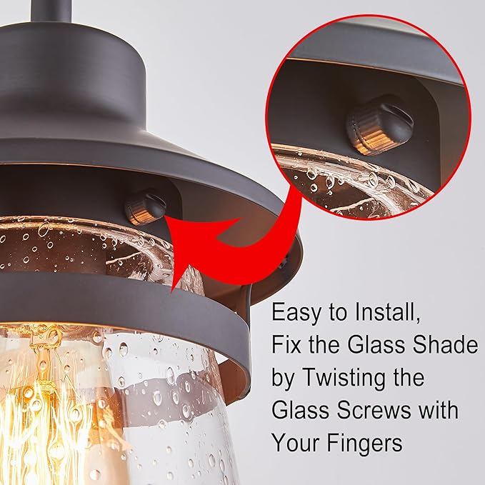 Updated Dusk to Dawn 1-Light Outdoor Wall SconceWaterproof &amp Rust-Proof and Sturdy Metal Lamp Body in Oil Rubbed Bronze Fully Sealed Clear Seeded Glass ShadeBulb Not Included