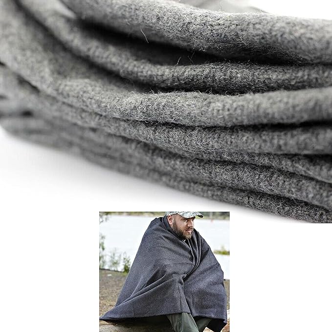 1 Wool Blanket Outdoor Cover Military Camping Survival Warm 51x80 2lbs Large Outdoors Camping Stadium Blanket Picnics Travel Moving Survival Kit Camp Sleeping Outdoor Furniture Blanket Car Home