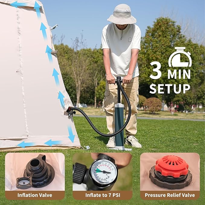 ABORON 2/6/8/10/12 Person Inflatable Camping Tent Easy Setup Blow Up Tent with Hand Pump PU3000mm Waterproof &amp Breathable 4 Season Glamping Tent for Outdoor Camping