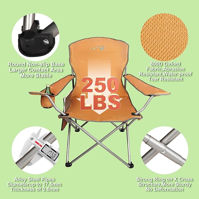 Colorsoul Folding Camping Chair 2 Pack for AdultsLarge Folding Lawn Chairs Set of 2 with TableOutdoor Camping Chairs Set for LawnPicnic