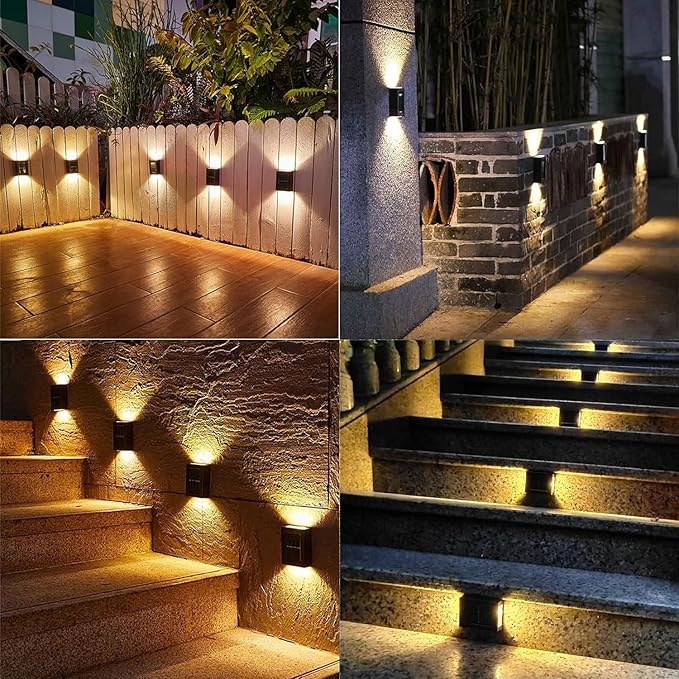 ASLIDECOR Solar Wall Lights UP Down 4 PackIlluminate Outdoor Sunlight Sensor Lamp IP65 Waterproof LED Modern Deck Lighting Decor for House Patio Porch