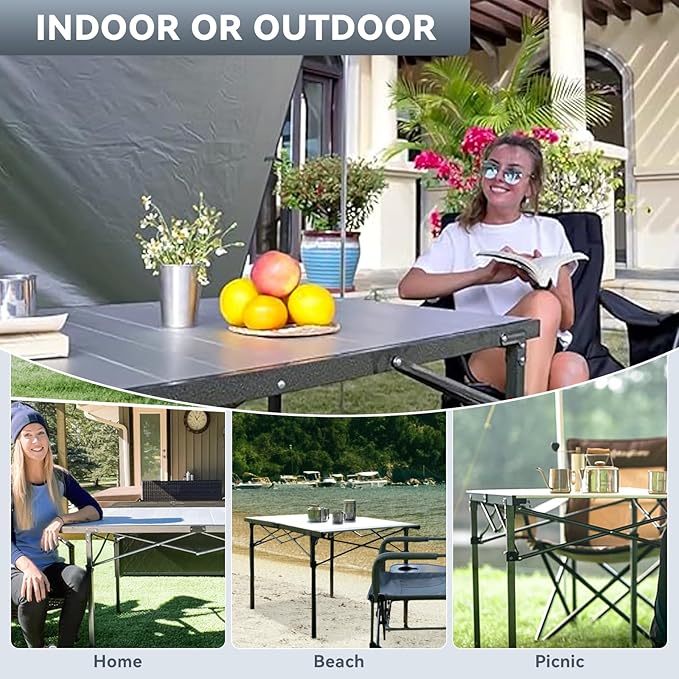 KingCamp Oversized Camping Folding Chair Heavy Duty 450 LBS with Folding Camping Table Aluminum Roll-Up Camp Table for 6-8 Person