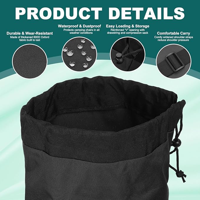 PATIKIL Foldable Camp Chair Replacement Bag Camping Chairs Folding Chair Carry Bag with Adjustable Shoulder Straps for Outdoor Camping Fishing Storage Black