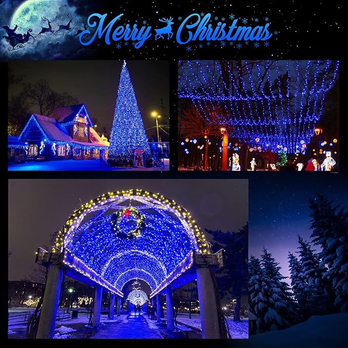 JMEXSUSS 600 LED Blue Solar Christmas Lights 206.7ft Blue Christmas Lights Outdoor Waterproof 8 Modes Solar Light Outdoor for Yard Patio Tree Garden Party Bushes Xams Decorations