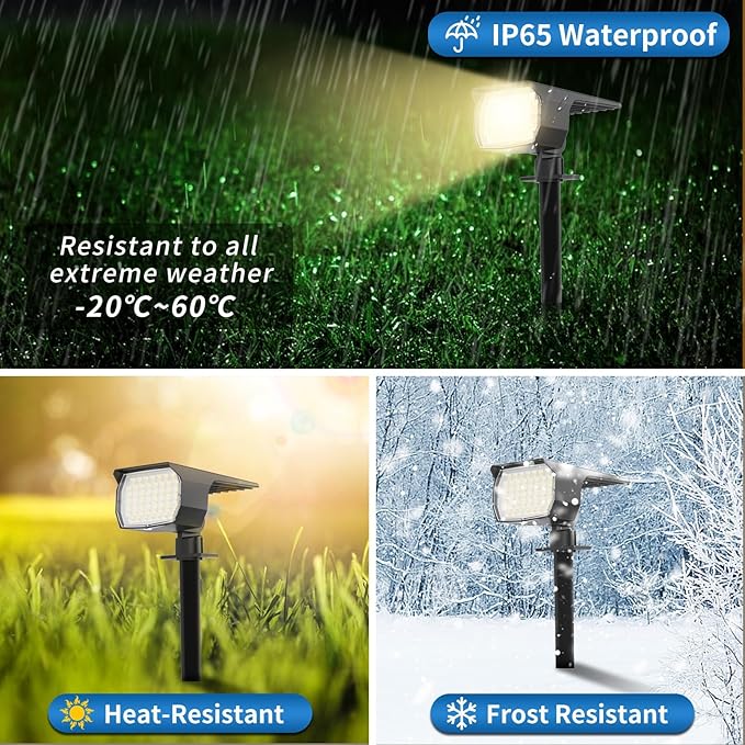 Solar Spot Lights Outdoor Waterproof IP65 12 Pack Landscape Spotlights with 46 LEDs 3 Modes Auto On/Off Solar Powered Flood Lights for Outside Pathway Yard Garden Walkway (Warm White)