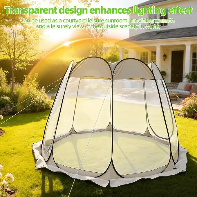 Pop Up Bubble Tent for 7-8 Person Instant Outdoor Bubble Tent Weather Sports Tents Waterproof Camping Shelter Clear Dome Screen House Vent Window Spacious Tents for Backyard Party Hiking (Khaki)