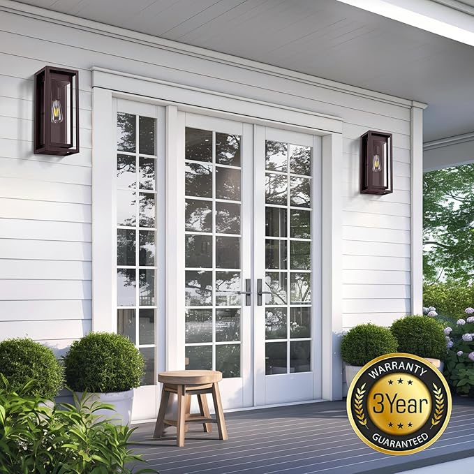 15 Large Oil Rubbed Bronze Outdoor Light Fixture 2 Pack ORB Outdoor Sconces Modern Waterproof Wall Lights with Clear Glass Shade for Front Door Porch Garage