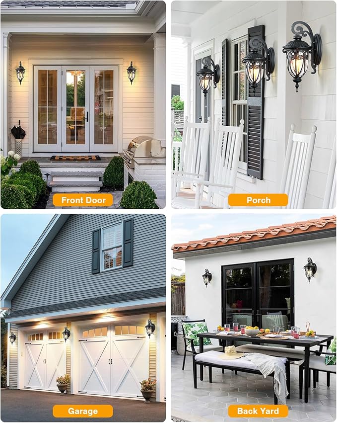 VIANIS Outdoor Lights for House Dusk to Dawn Black Porch Lights Waterproof Outdoor Light Fixture with Seed Glass Exterior Lighting Fixtures for House Doorway PorchGarage