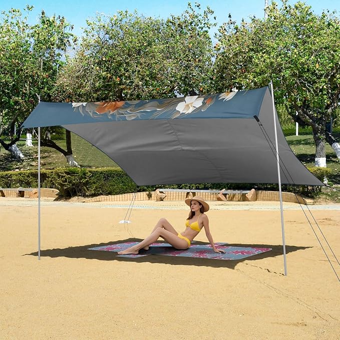 Camping Sun Shelters Swans Couple in Floral Circle Beach Canopy 126 * 110.2in