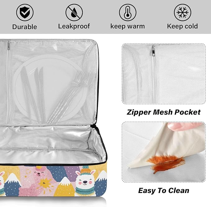 Casserole Carrier Likable Alpacas PrintInsulated Casserole Carrier for Hot or Cold Food Thermal Lunch Tote for Potluck Parties Picnic Beach Fits 9 x 13 Inches Baking Dish