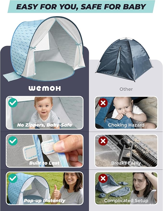 Baby Beach Tent 2026 Upgrade Pop Up UPF 50+ UV Protection Sun Shelter Canopy with Mosquito Net Portable Outdoor Shade Summer Essentials for Babies &amp Toddlers- Blue