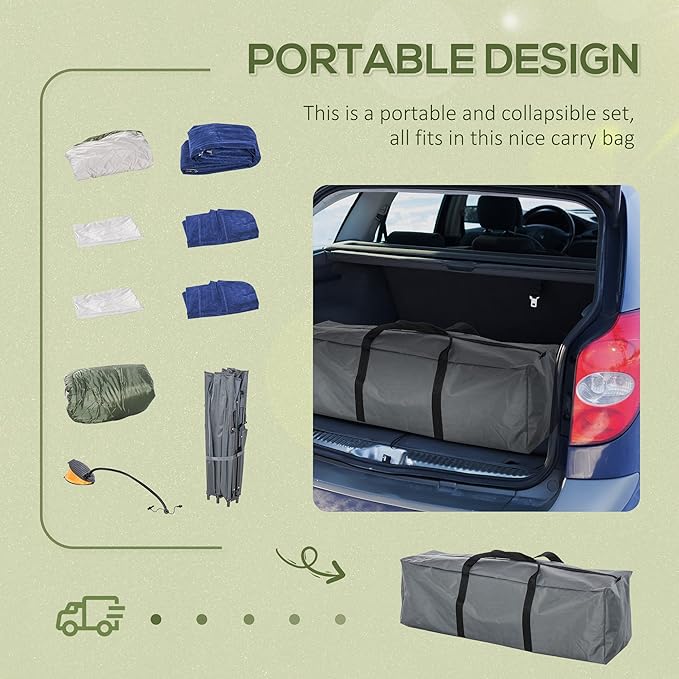 Outsunny 2-Person Folding Camping Cot Portable Outdoor Bed Set with Sleeping Bag Inflatable Air Mattress Comfort Pillows and Carry Bag Soft and Comfortable for Outdoor Travel Camp Beach Vacation