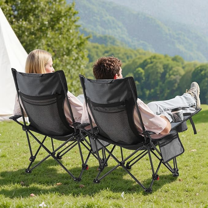VEVOR Reclining Camping Chair 4 Adjustable Positions Portable Folding Lounger for Adults Mesh Beach Chair with Headrest &amp Foot Rest Supports 220 lbs Heavy Duty Camp Chairs for Patio Gray