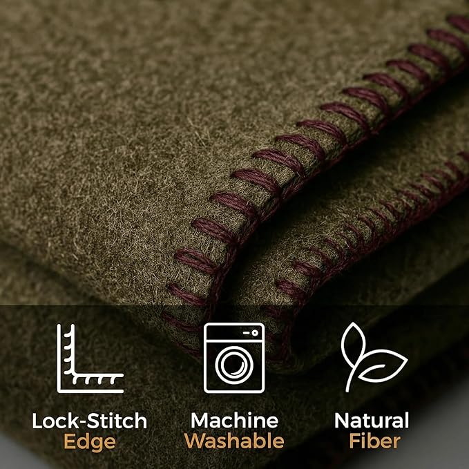 Wool Camping Blanket – 70% Wool Heavy-Duty Military Style Throw Warm &amp Washable Fire Retardant Cover for Emergency Survival &amp Outdoor Use – Perfect for Camping Car Home &amp Hiking Oliv