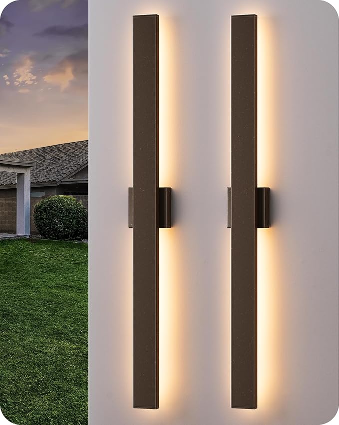 EDISHINE 2 Pack Modern Outdoor Wall Lights Dimmable 39.3 Rectangular Outdoor Wall Sconce 3CCT Iron &amp PC IP65 Waterproof Long Front Porch Light for Patio Yard Oil Rubbed Bronze
