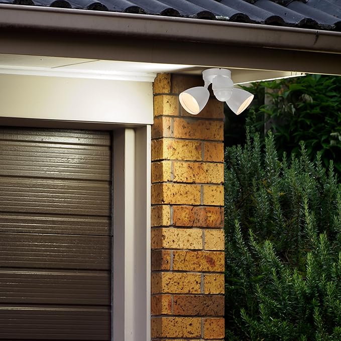Maxxima 2 Head Outdoor LED Security Light - 24W 2000 Lumens Featuring Motion Sensor and Dusk to Dawn Photocell Sensor 5 CCT 2700K/3000K/4000K/5000K/6500K Home and Yard Lighting Fixture - White